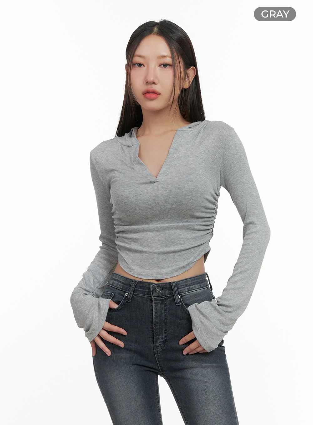 Classic Slim V-Neck Crop Top Hoodie CO402 - Image 8