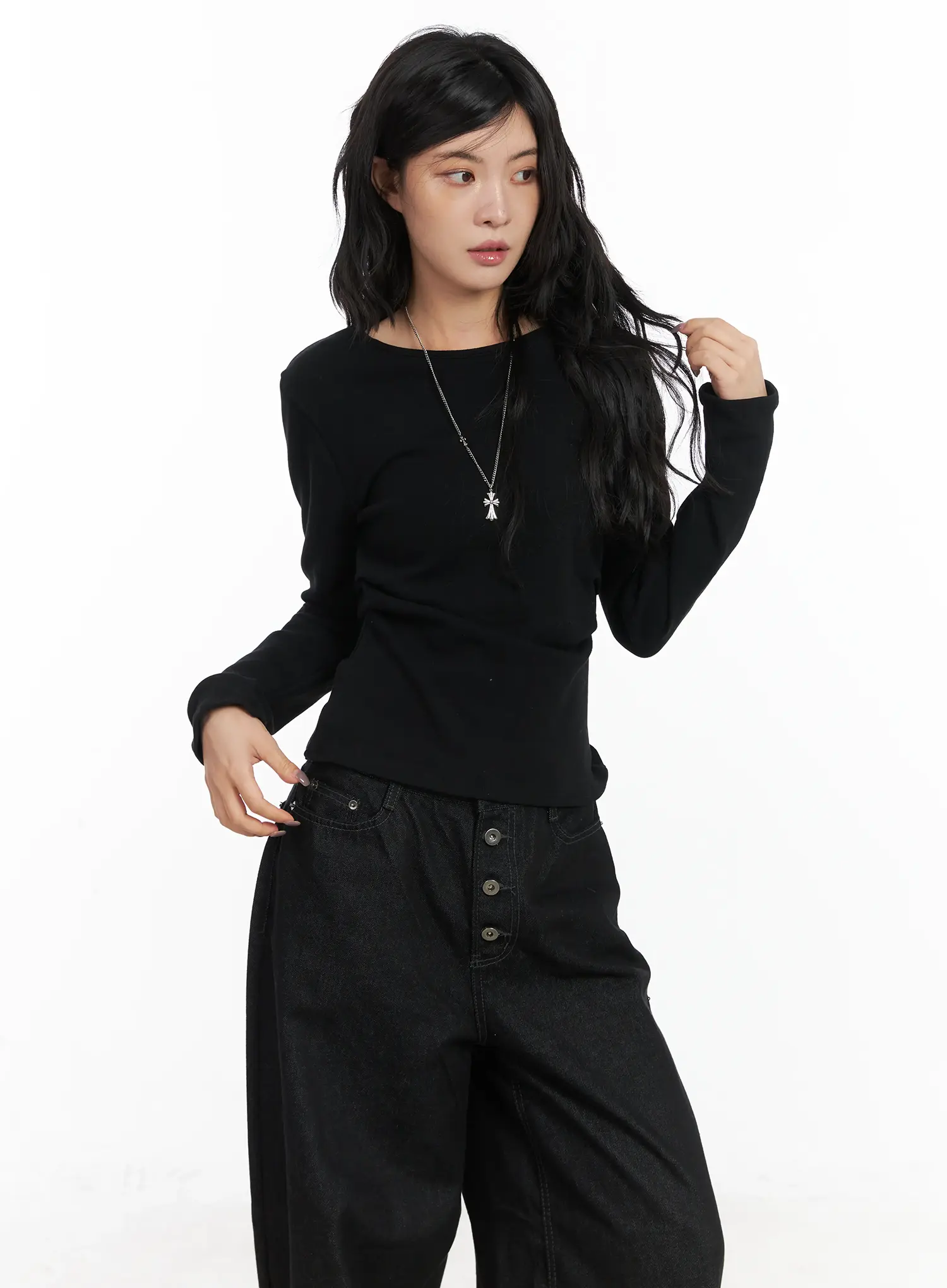 Classic U-Neck Pin-Tuck Long Sleeve Tee CN528 - Image 9