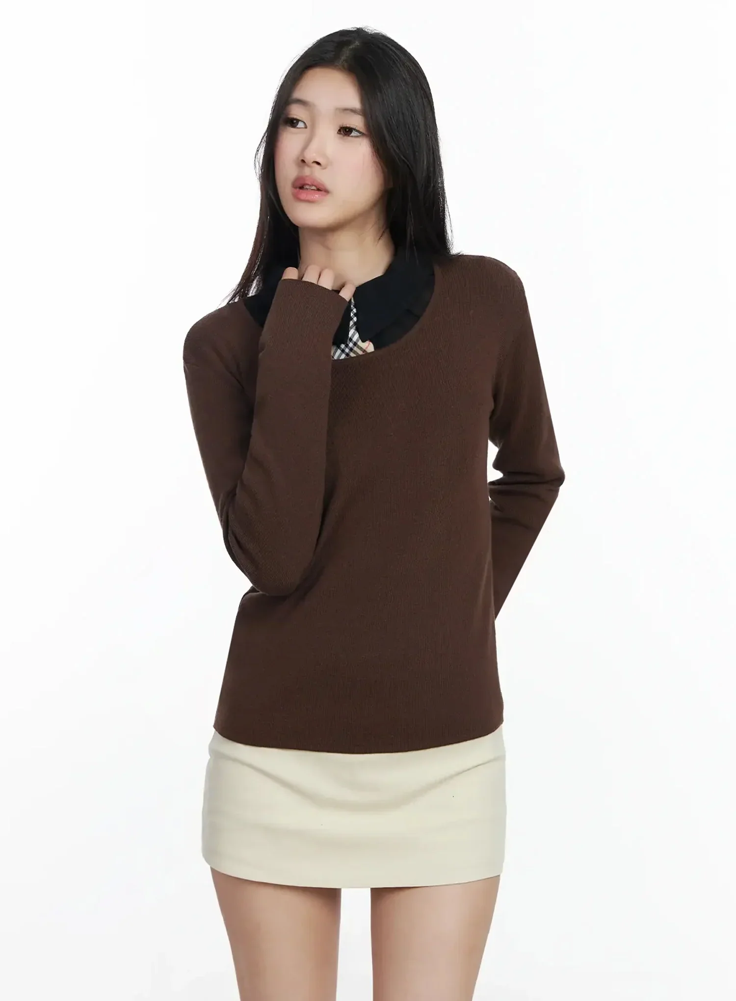 Classic U-Neck Wool-Blend Knit Top IM503 - Image 3
