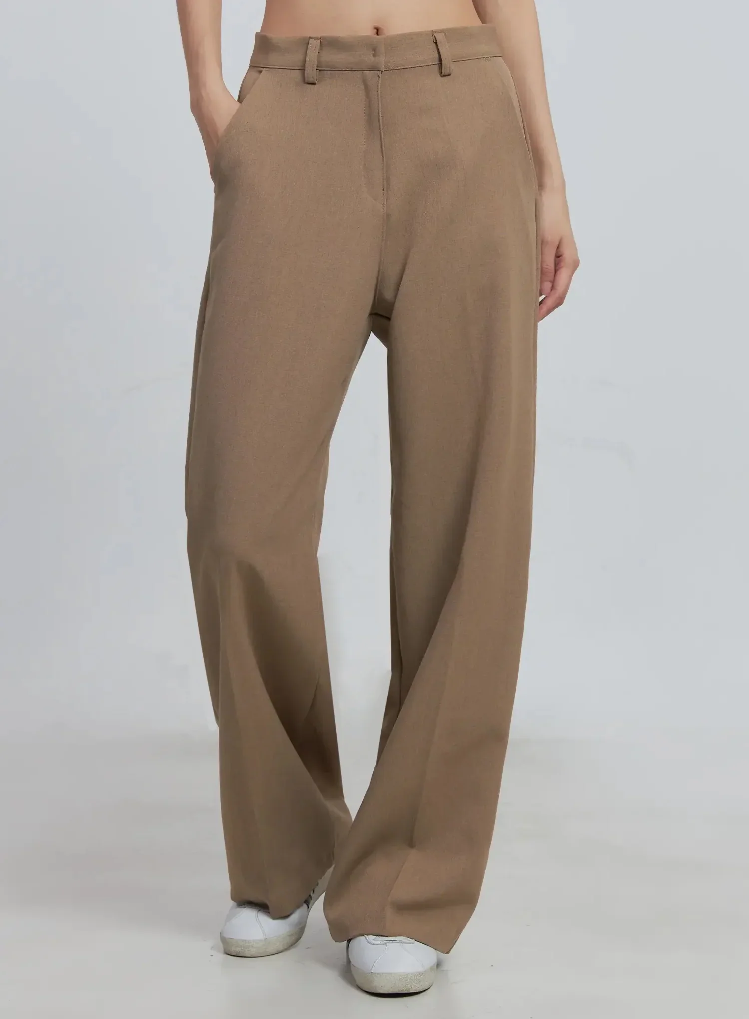 Classic Wide-Fit Slacks (Beige) IU512 - Image 11