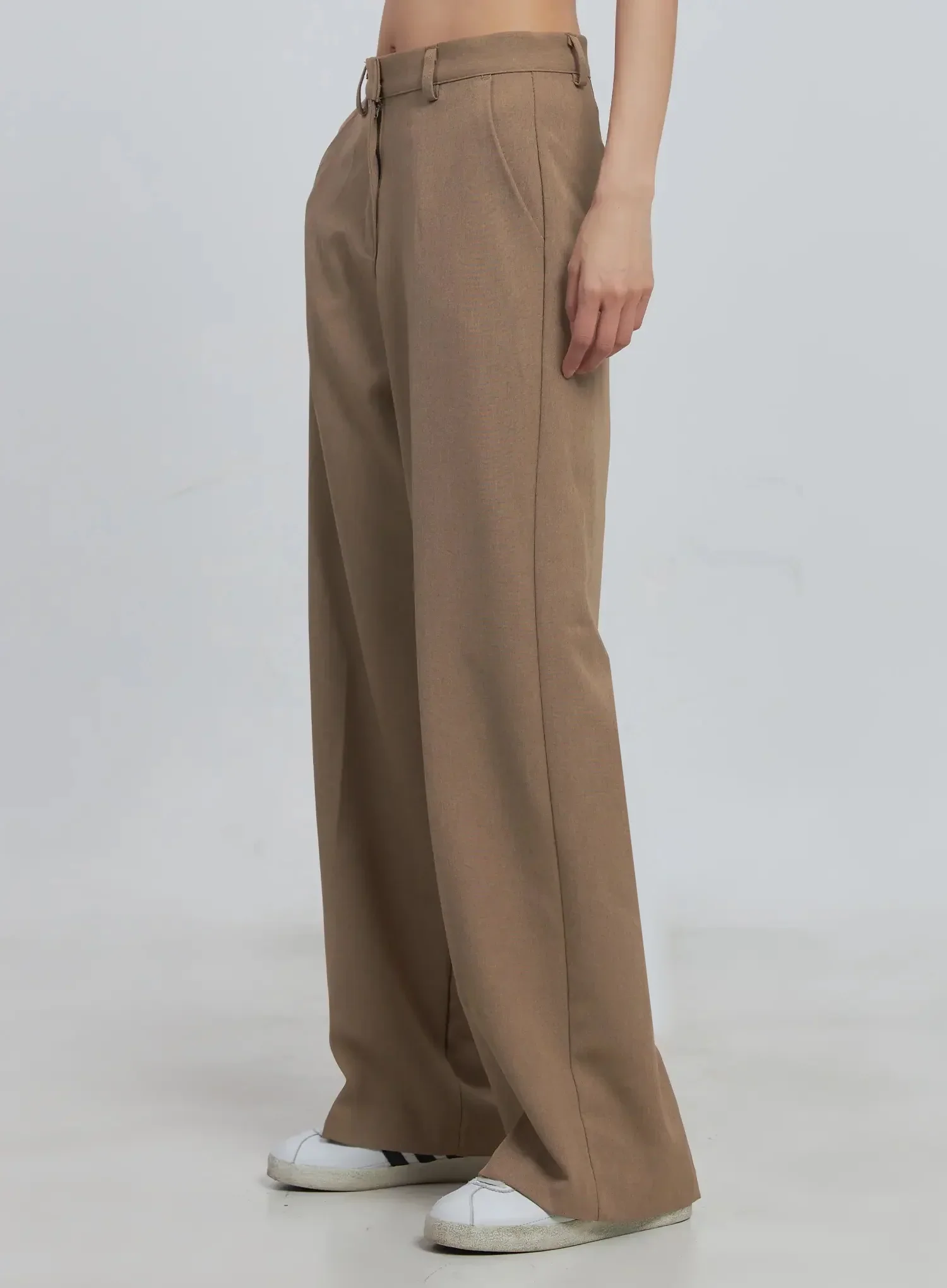 Classic Wide-Fit Slacks (Beige) IU512 - Image 12