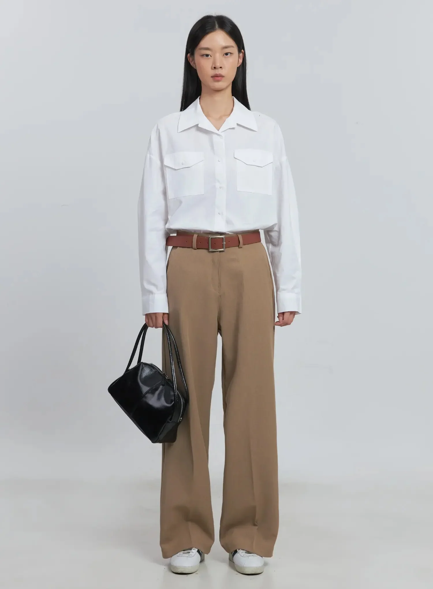 Classic Wide-Fit Slacks (Beige) IU512 - Image 18