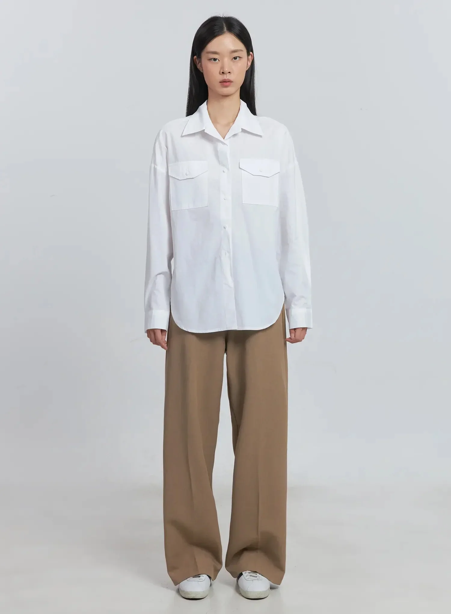 Classic Wide-Fit Slacks (Beige) IU512 - Image 7