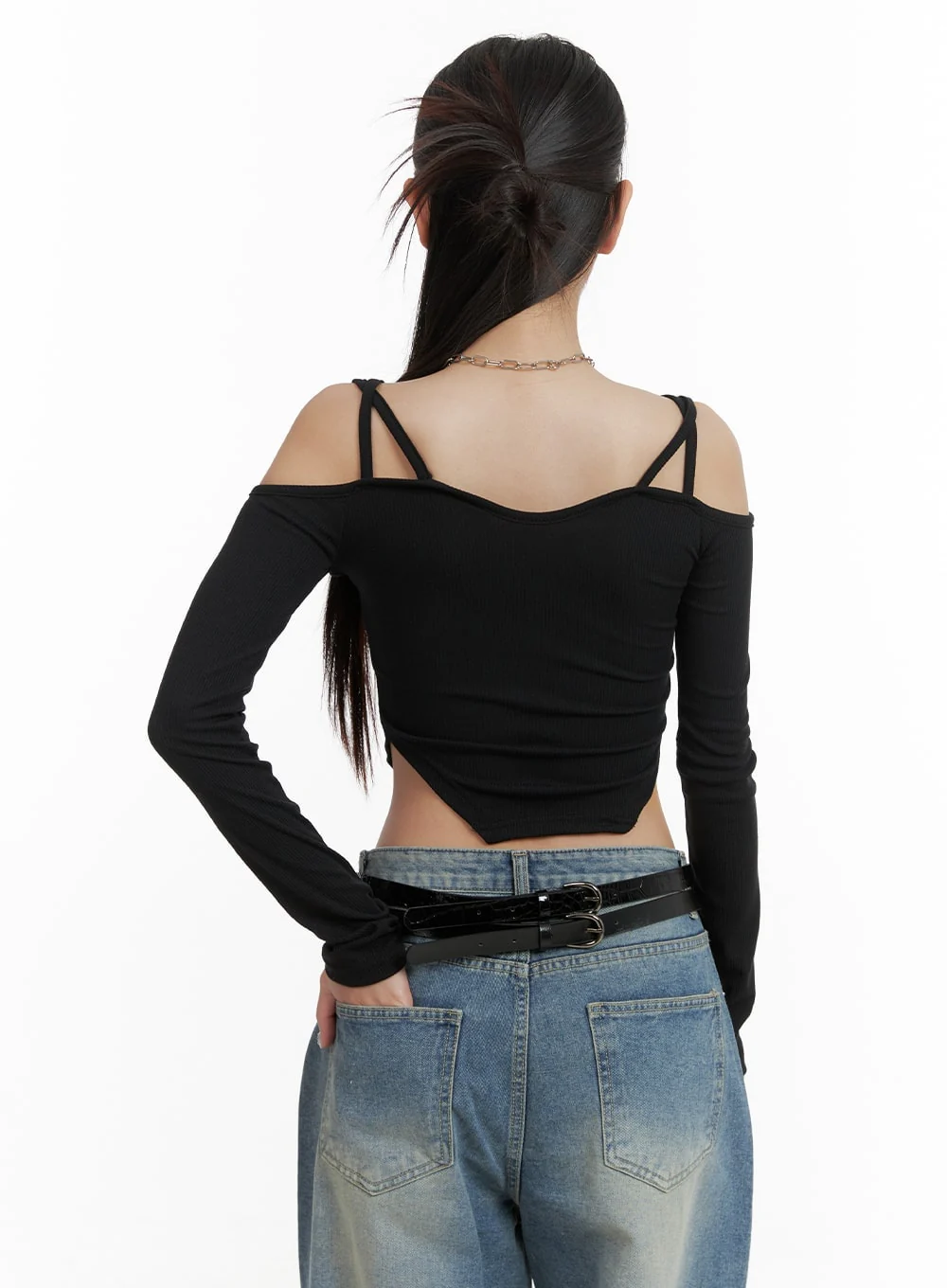 Cold Shoulder Button Ribbed Crop Top CA416 - Image 8