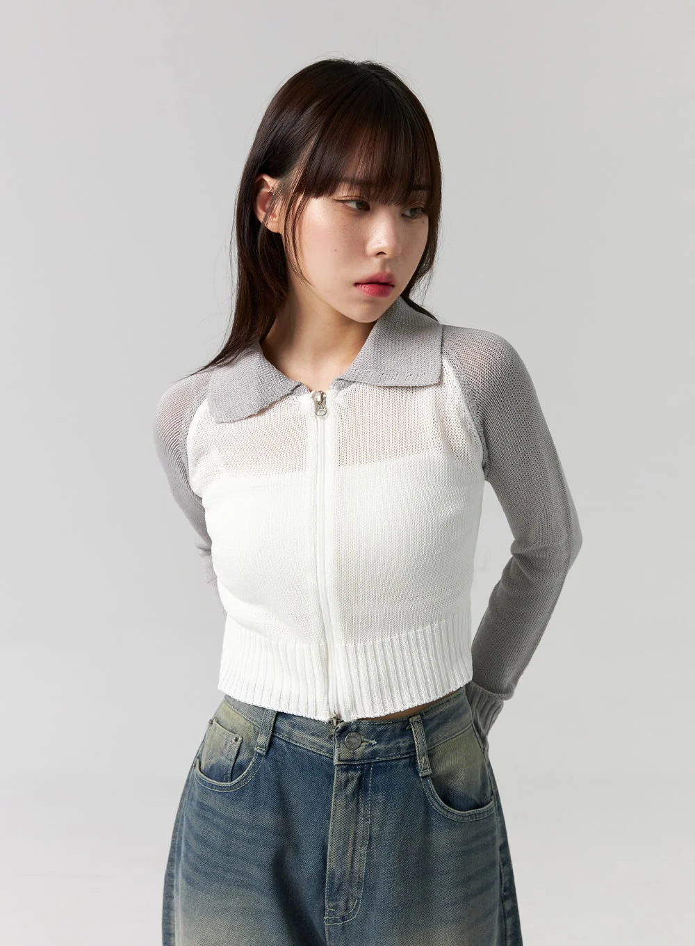 Collar Zip-Up Knit Sweater CG330 - Image 4