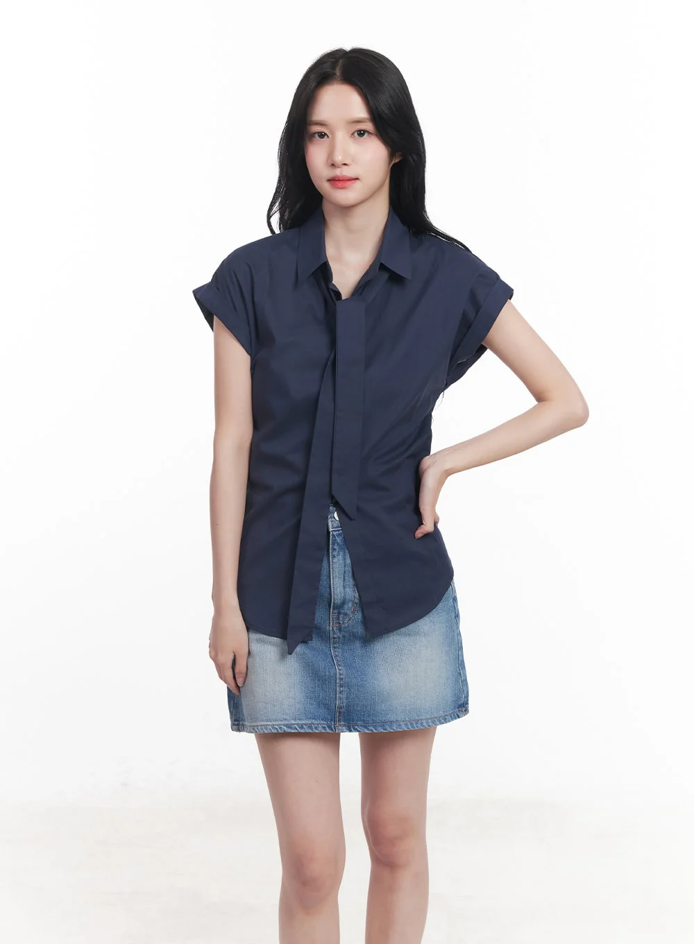 Collared Blouse Top Neck-Tie Set CY523 - Image 14