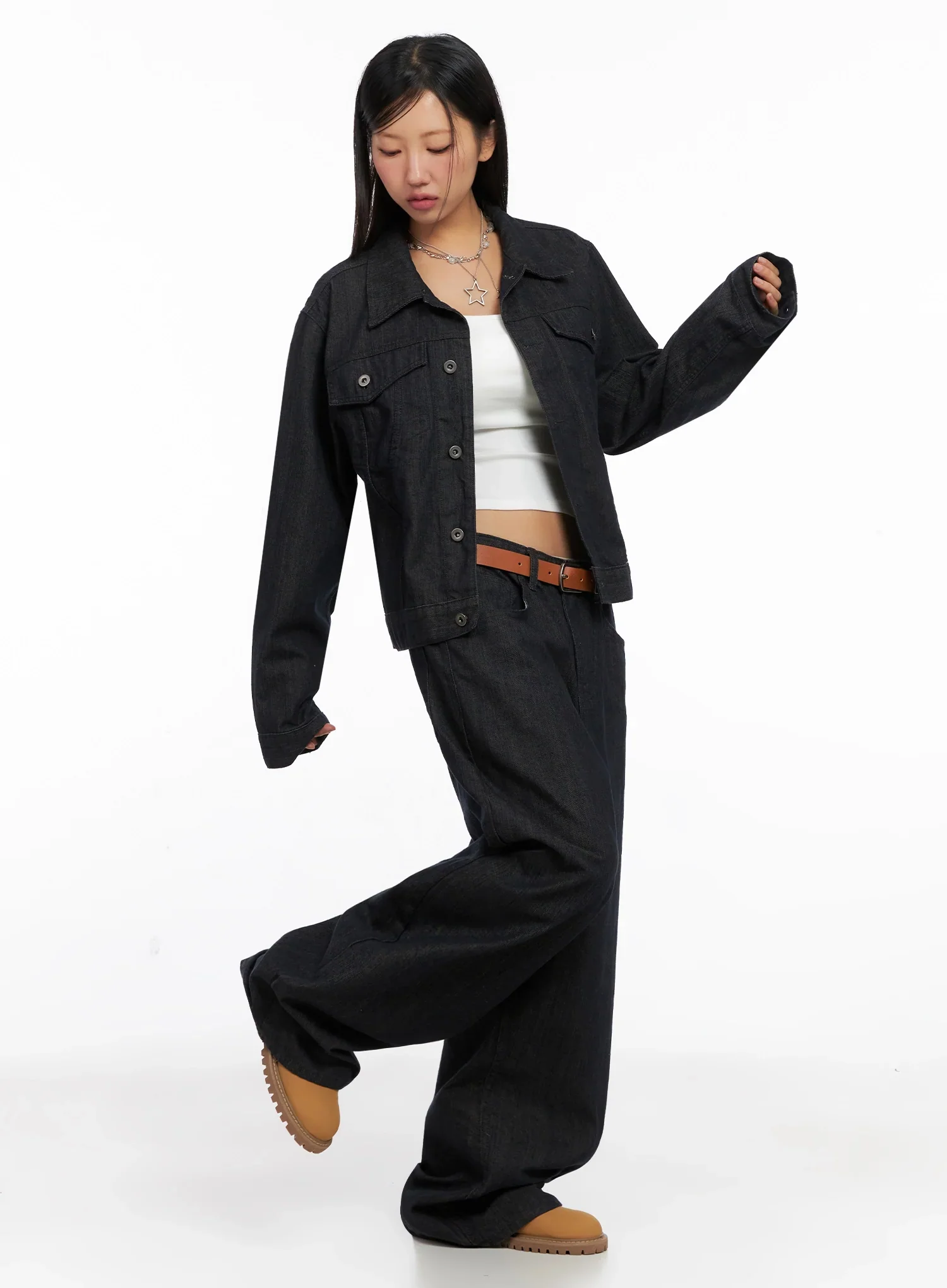 Collared Button-Up Denim Jacket IG527 - Image 8