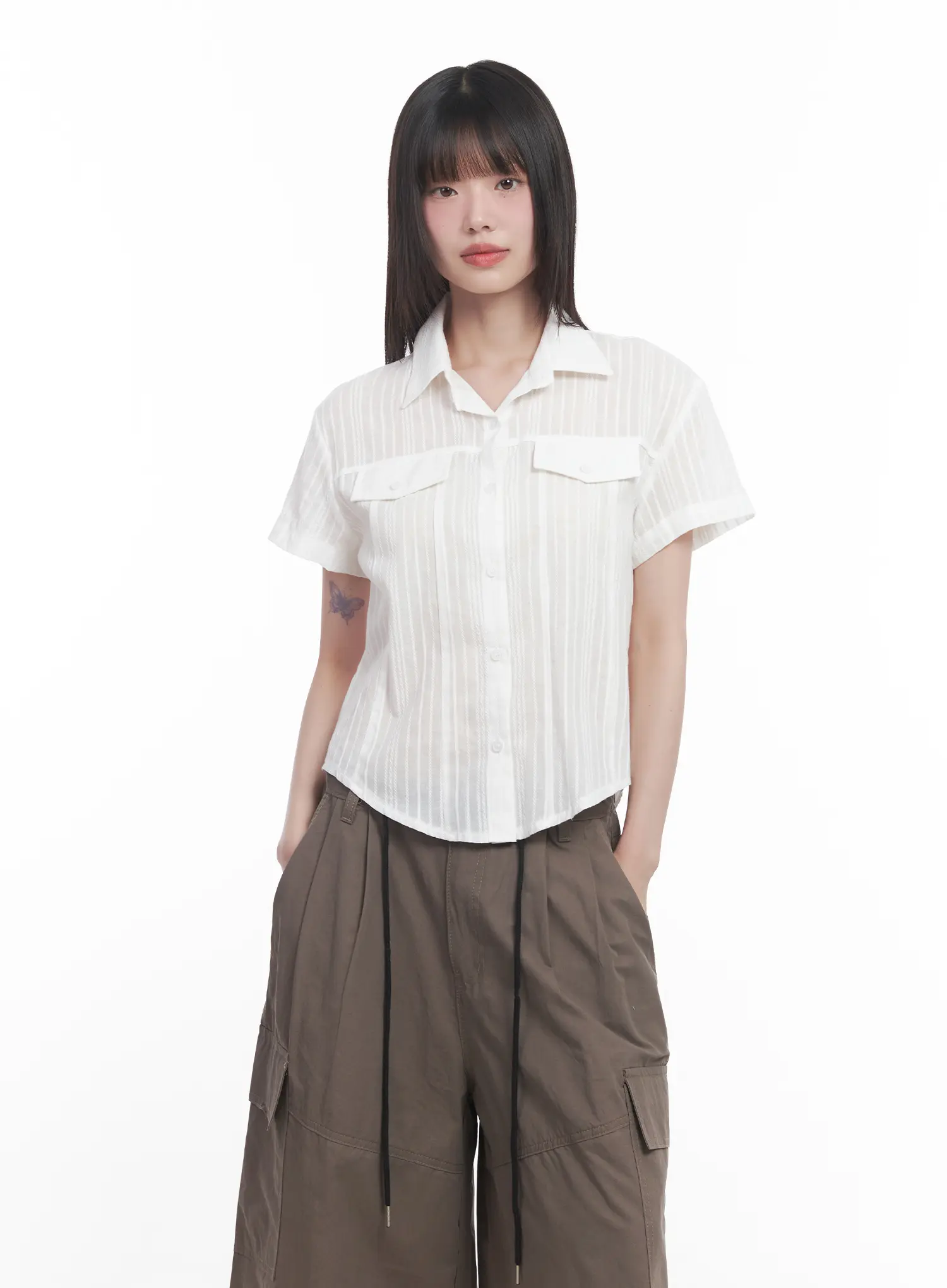 Collared Buttoned Short-Sleeve Shirt CU518 - Image 12