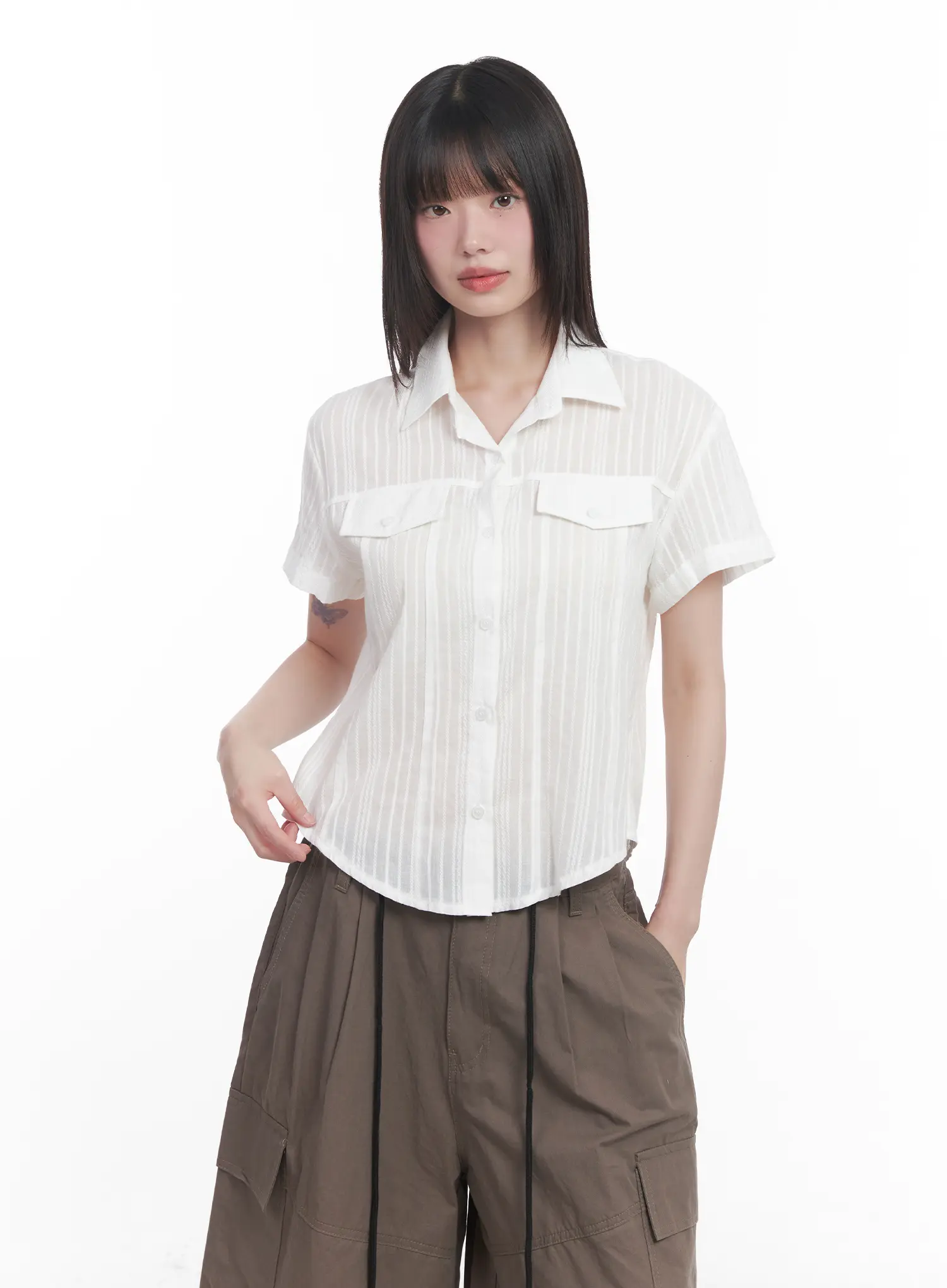 Collared Buttoned Short-Sleeve Shirt CU518 - Image 7