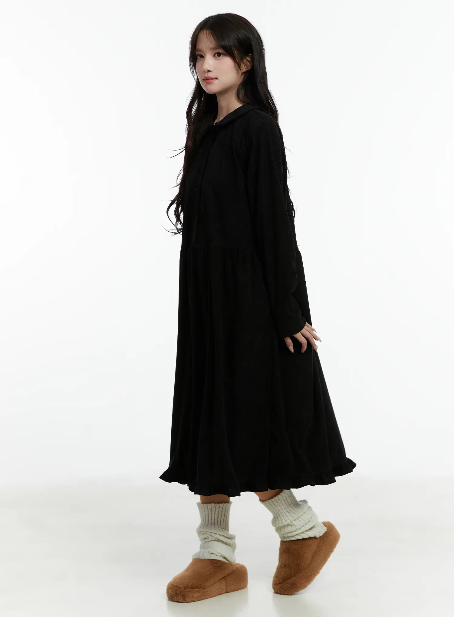 Collared Corduroy Long Sleeve Maxi Dress CD523 - Image 9
