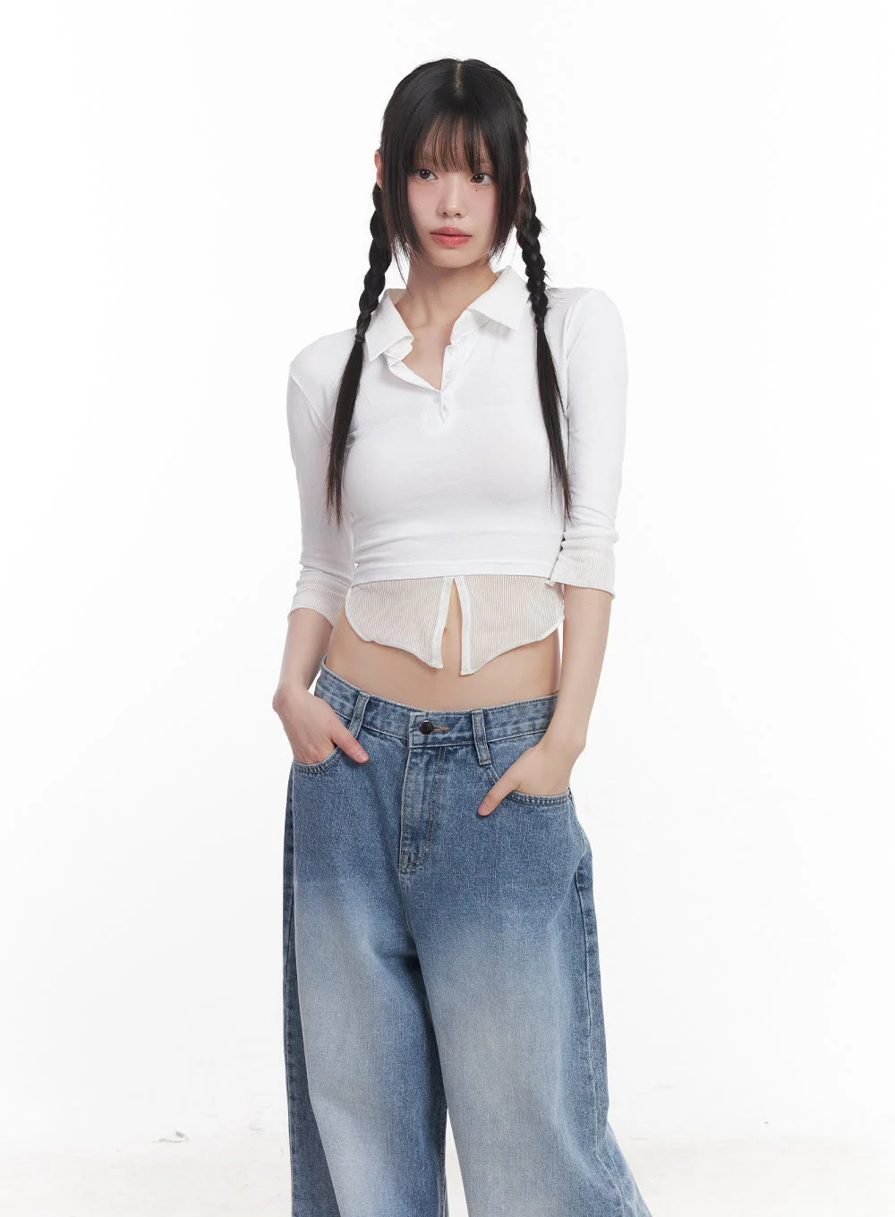 Collared Layered Crop Top CU505 - Image 11