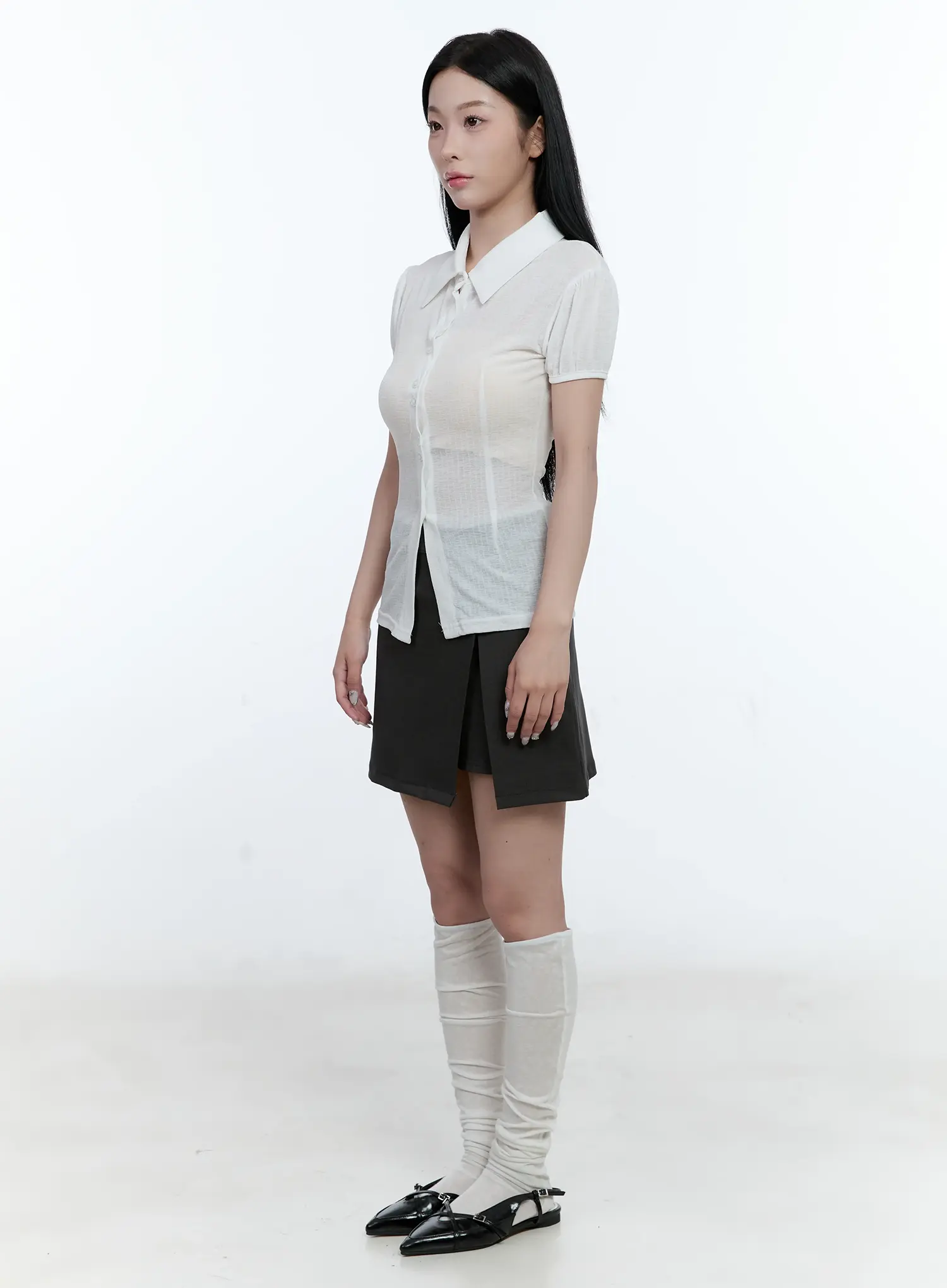 Collared Puff-Sleeve Button-Down Blouse CL530 - Image 3