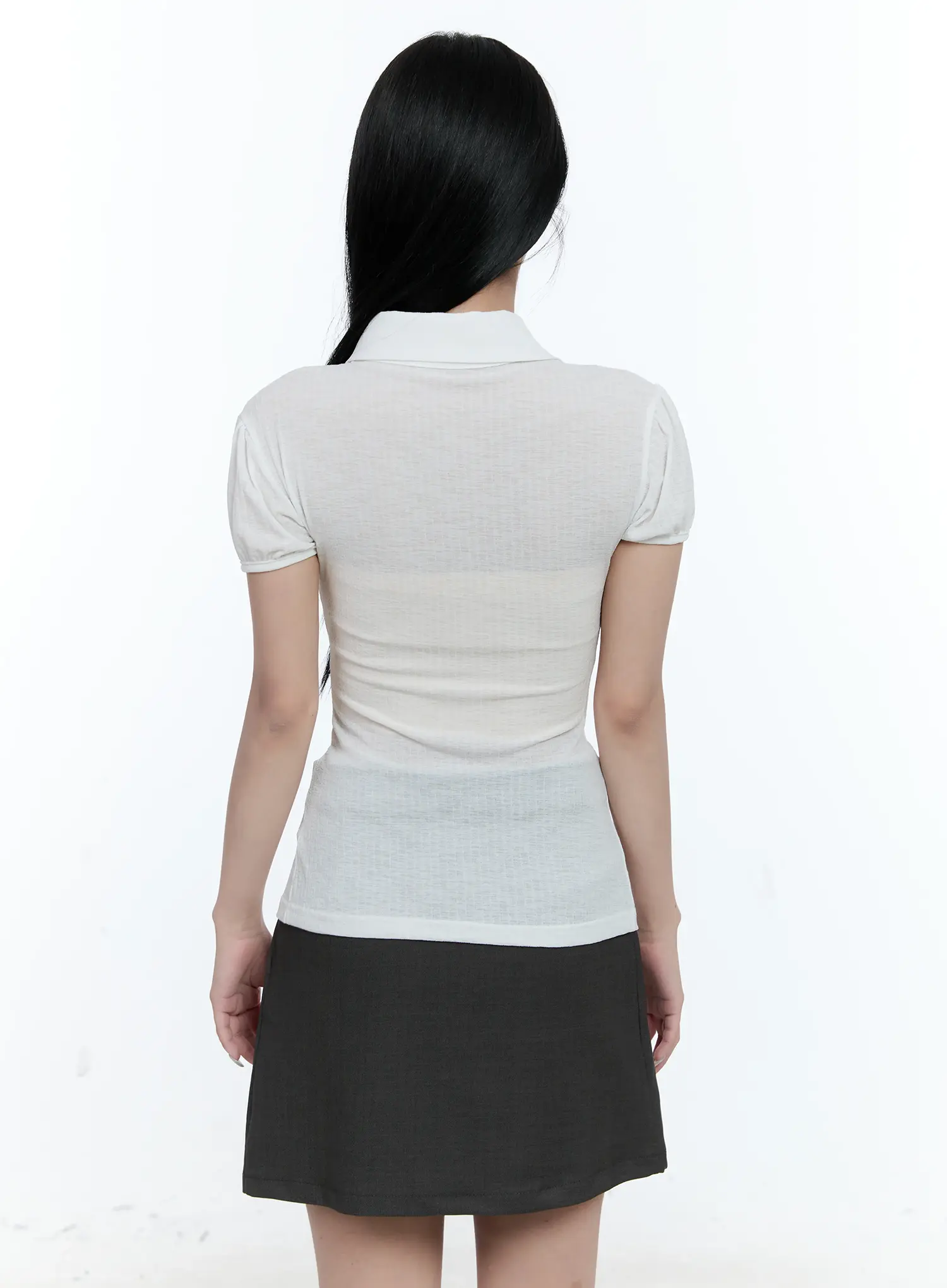 Collared Puff-Sleeve Button-Down Blouse CL530 - Image 5