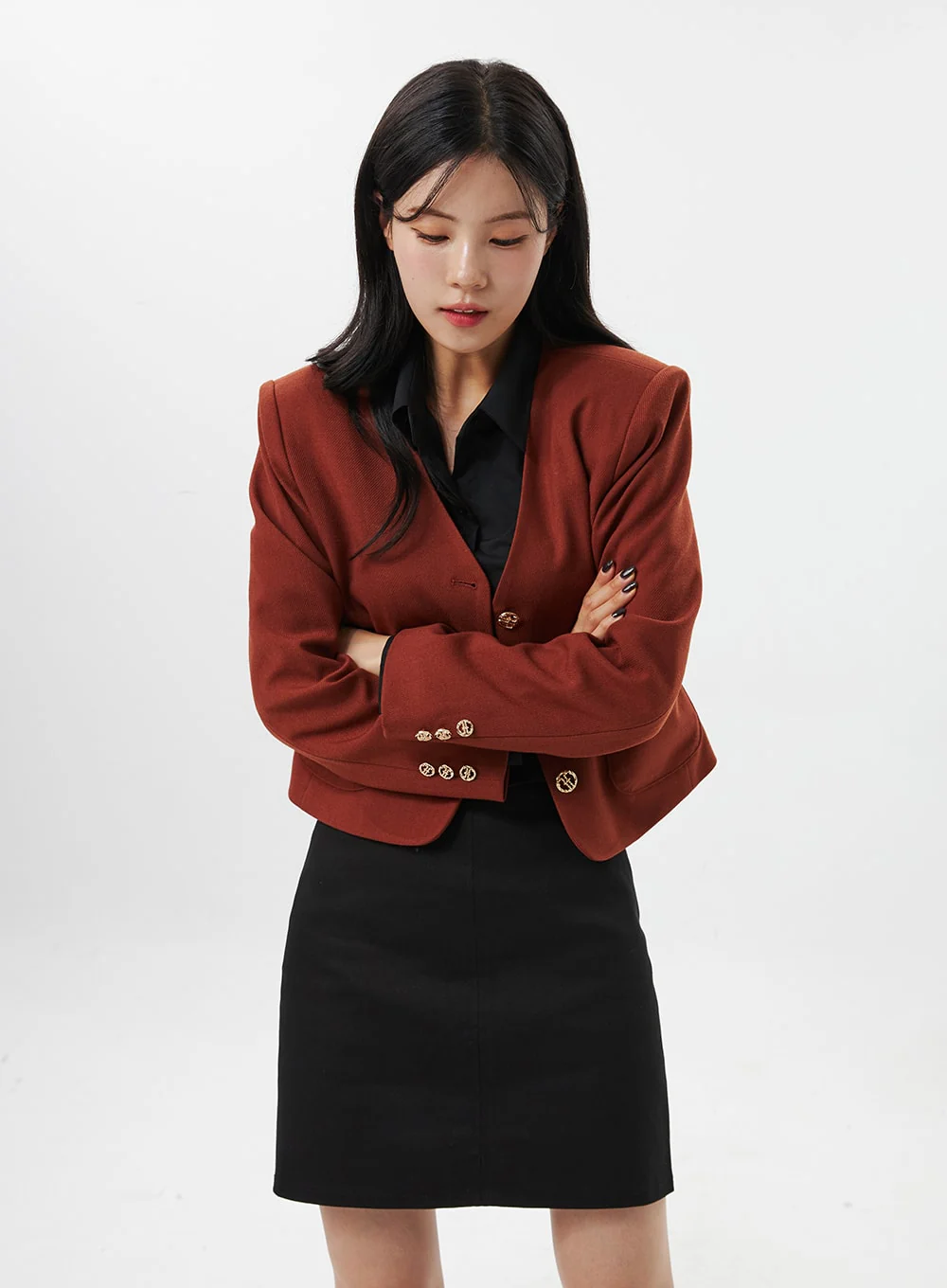 Collarless Crop Blazer Jacket OO312 - Image 4