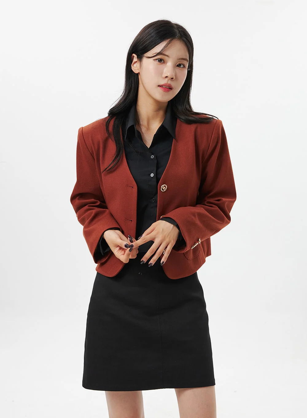 Collarless Crop Blazer Jacket OO312 - Image 8