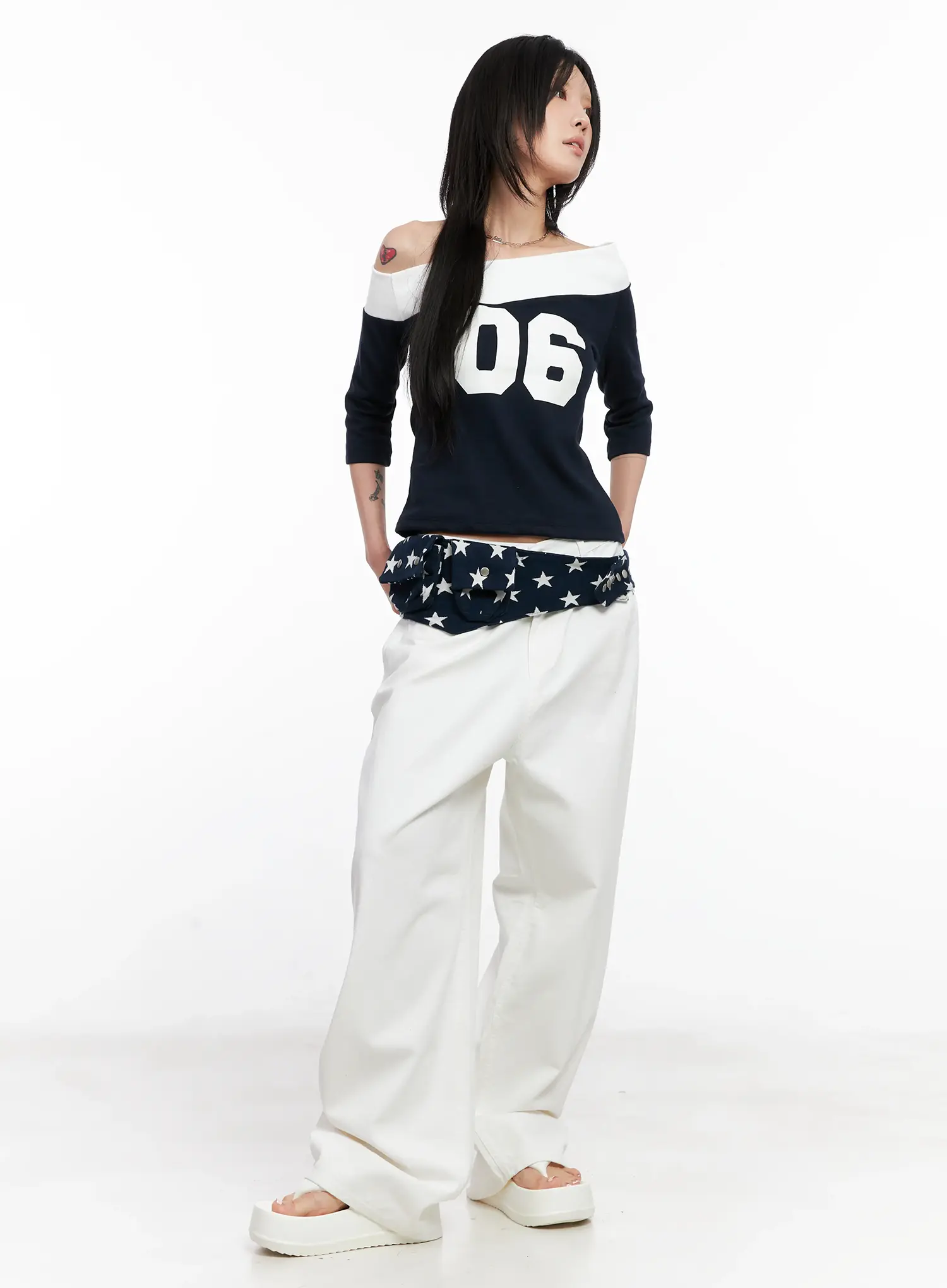 Contrast Number Off-Shoulder Tee CL525 - Image 4
