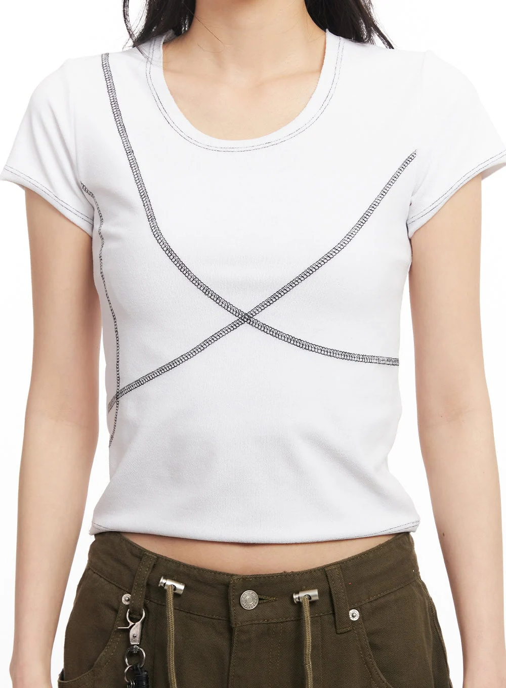 Contrast-Stitch Crop Tee CA514 - Image 4
