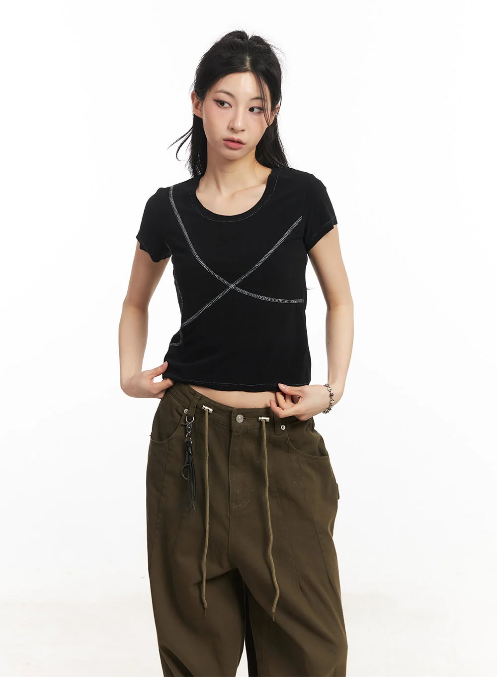 Contrast-Stitch Crop Tee CA514 - Image 9