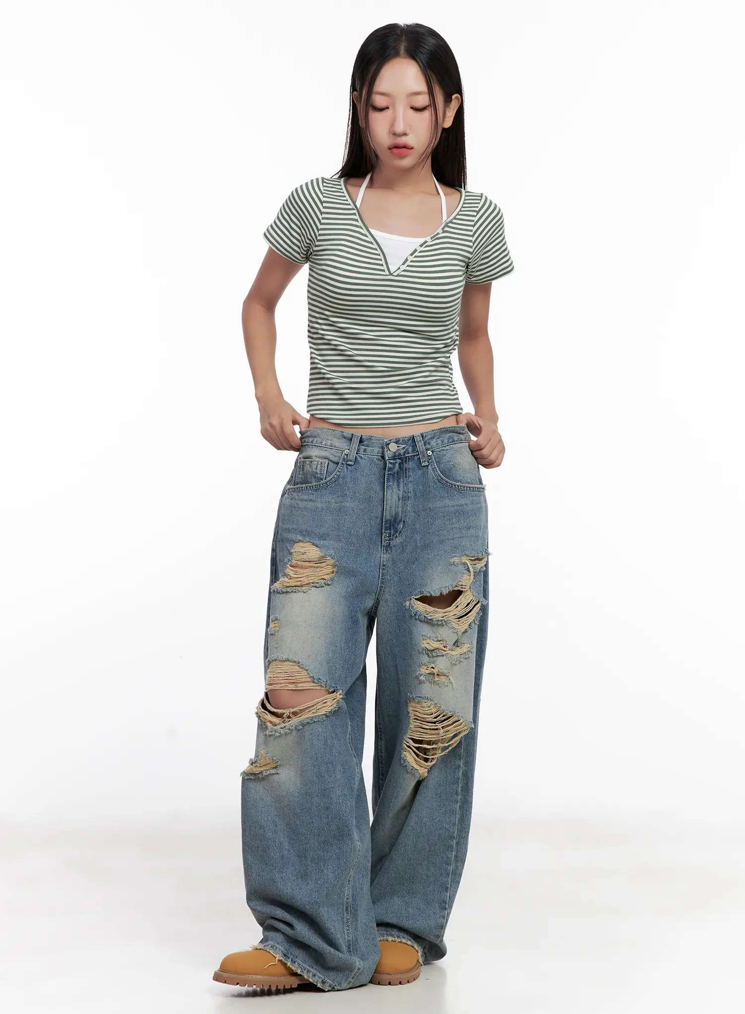 Contrast Stripe Layered Halter Tee CL518 - Image 2