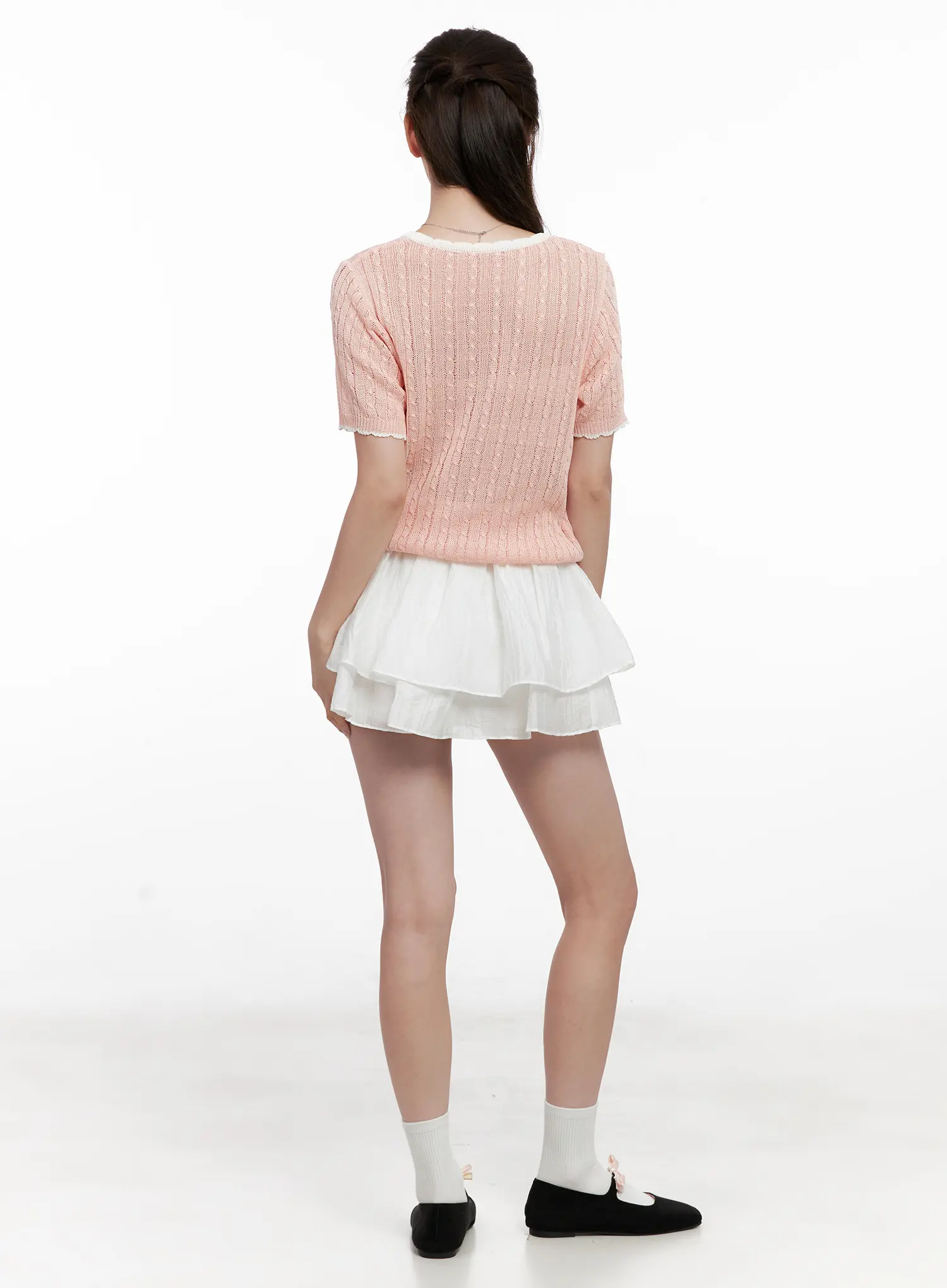 Contrast Trim Ribbon Knit Shirt CL523 - Image 8