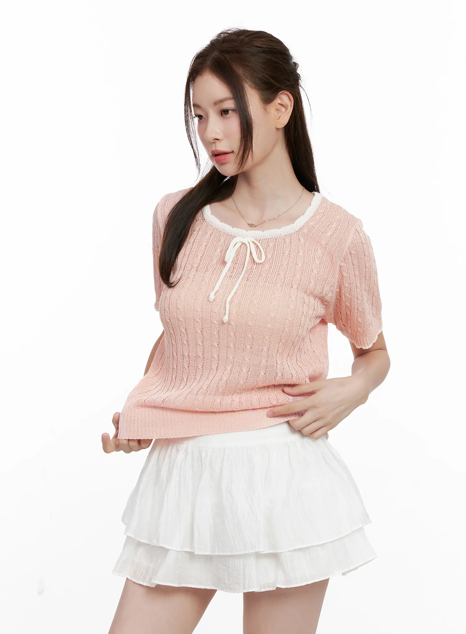 Contrast Trim Ribbon Knit Shirt CL523 - Image 9