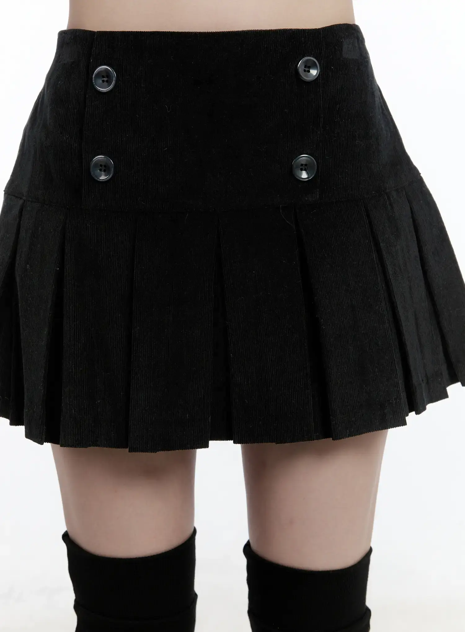 Corduroy Button Pleated Mini Skirt CN525 - Image 3