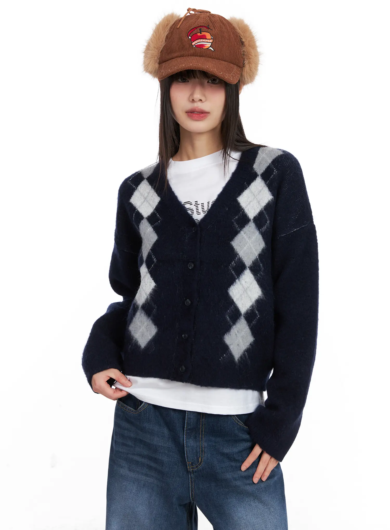Corduroy Fuzzy Earflap Baseball Cap CN521 - Image 2
