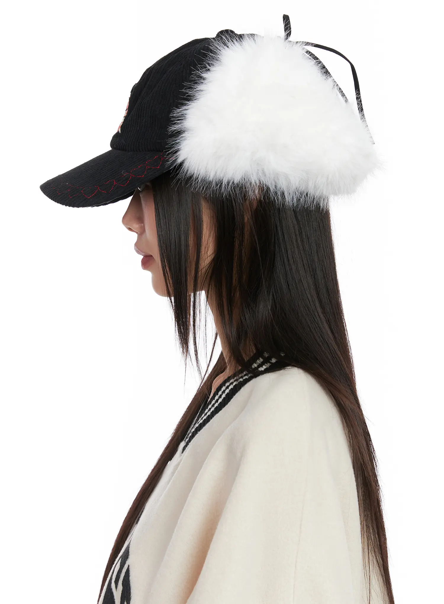 Corduroy Fuzzy Earflap Baseball Cap CN521 - Image 5