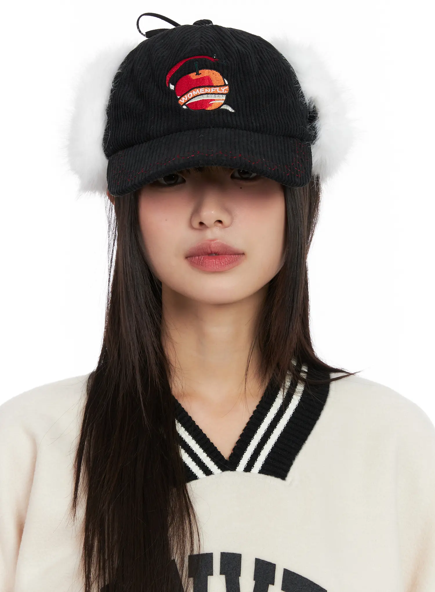 Corduroy Fuzzy Earflap Baseball Cap CN521 - Image 6