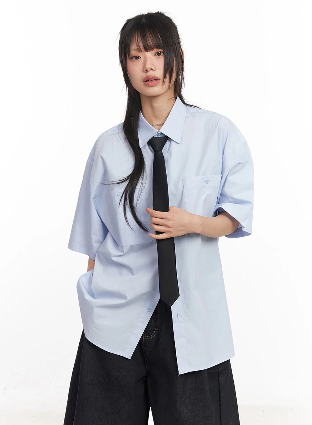 Cotton Collared Oversize Shirt IY529 - Image 11