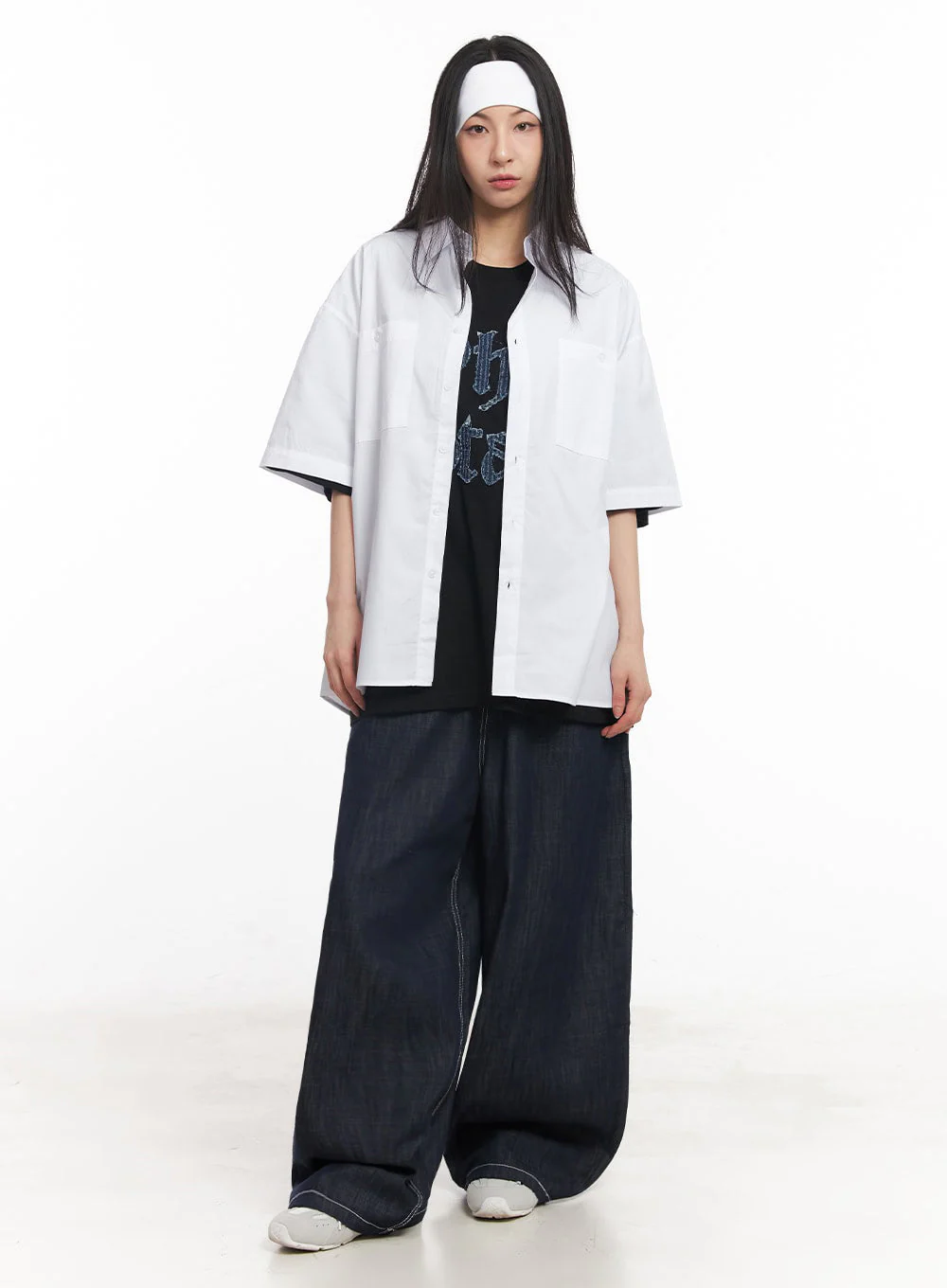 Cotton Collared Oversize Shirt IY529 - Image 12