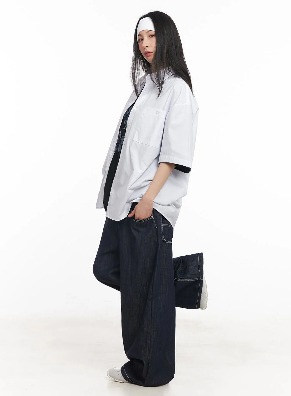 Cotton Collared Oversize Shirt IY529 - Image 13