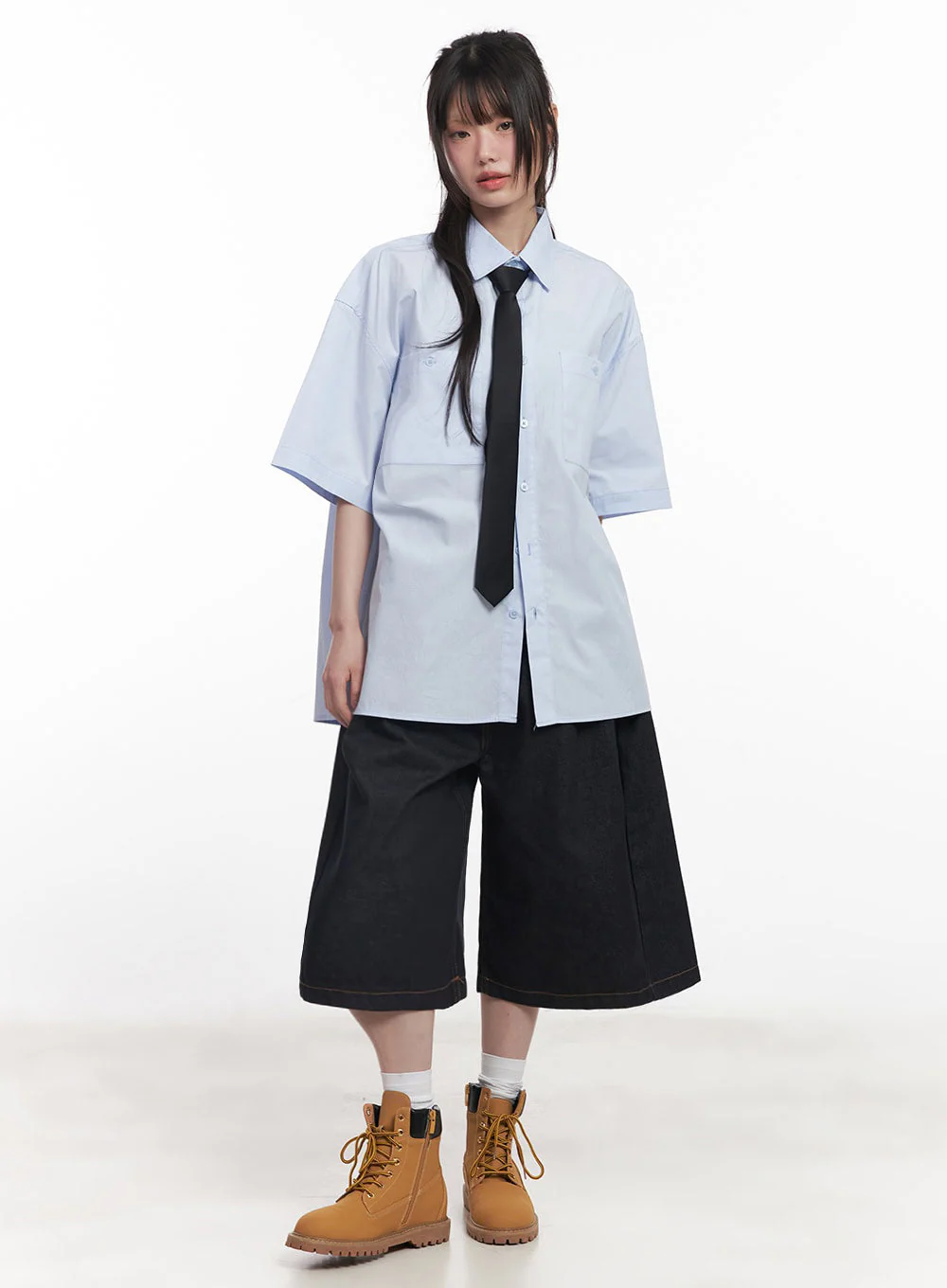Cotton Collared Oversize Shirt IY529 - Image 18
