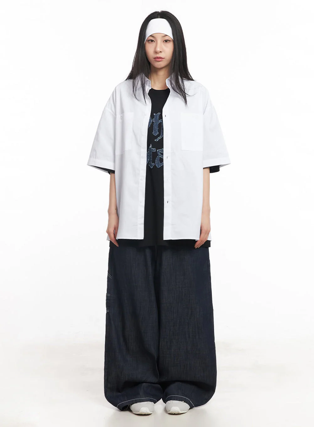 Cotton Collared Oversize Shirt IY529 - Image 5