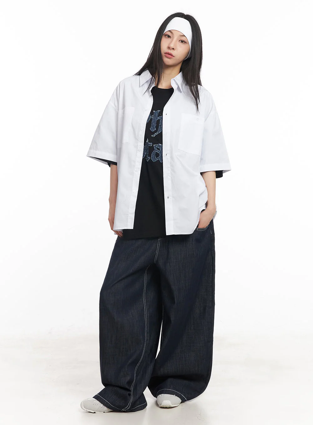 Cotton Collared Oversize Shirt IY529 - Image 6