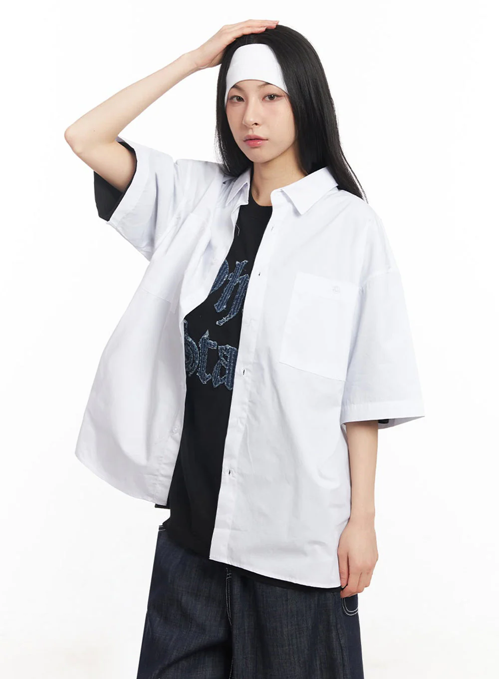 Cotton Collared Oversize Shirt IY529 - Image 9
