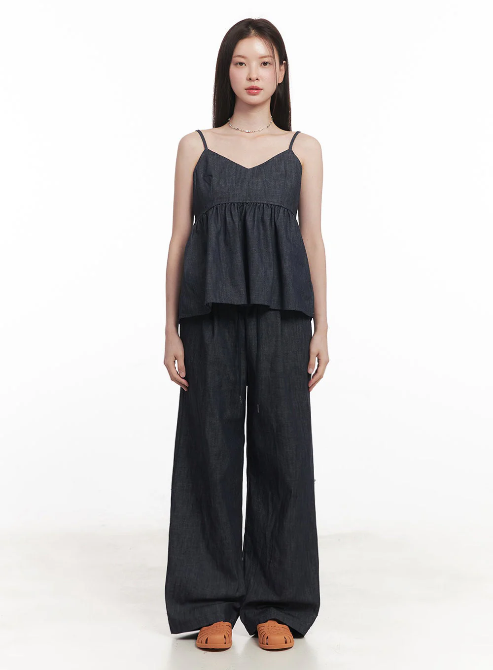 Cotton Flare V-Neck Denim Cami Top IY509 - Image 5