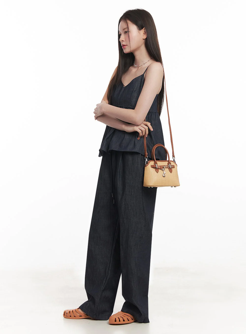 Cotton Flare V-Neck Denim Cami Top IY509 - Image 6
