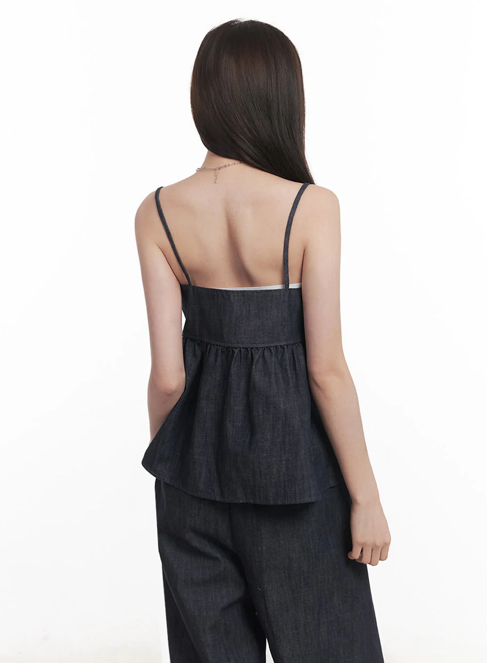 Cotton Flare V-Neck Denim Cami Top IY509 - Image 8