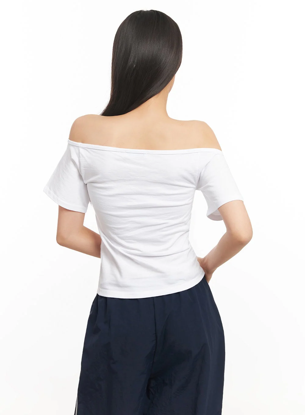 Cotton Graphic Off-Shoulder T-Shirt IA507 - Image 8