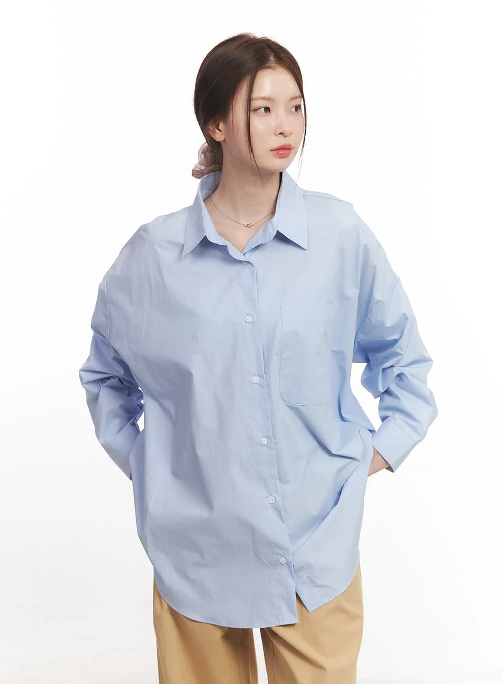 Cotton Oversized Button-Up Shirt CA502 - Image 10