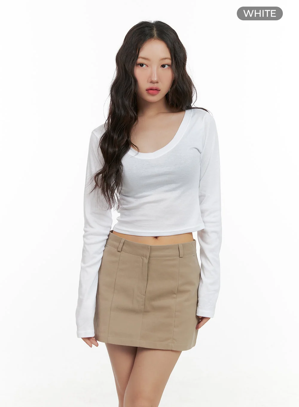 Cotton V-Neck Crop Long Sleeve Top CG422 - Image 8