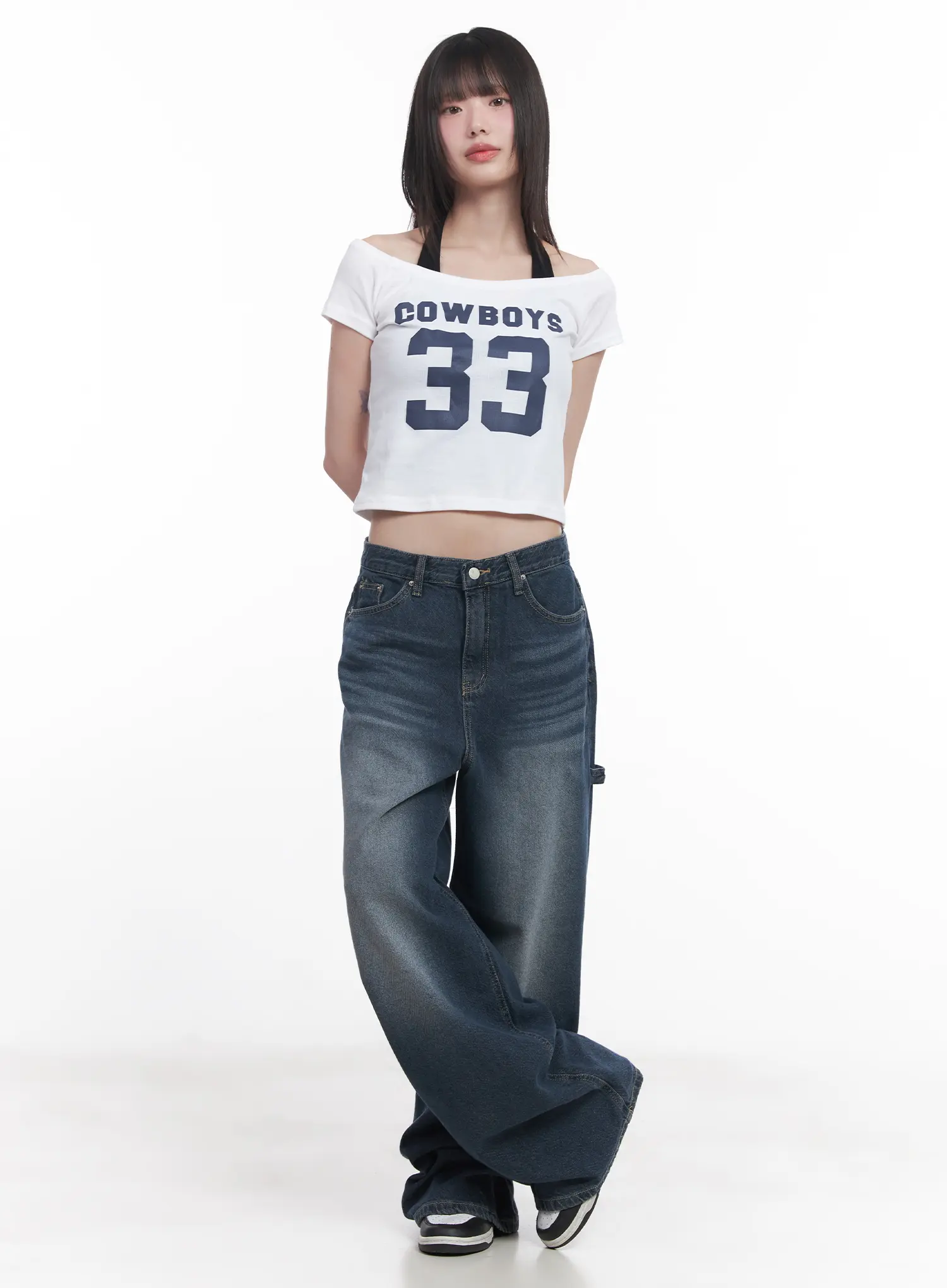 Cowboys Off-Shoulder Crop Tee CU518 - Image 3