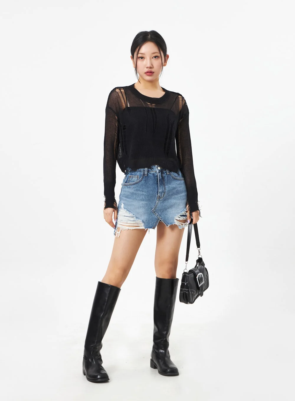 Crewneck Ripped Sweater CA307 - Image 3