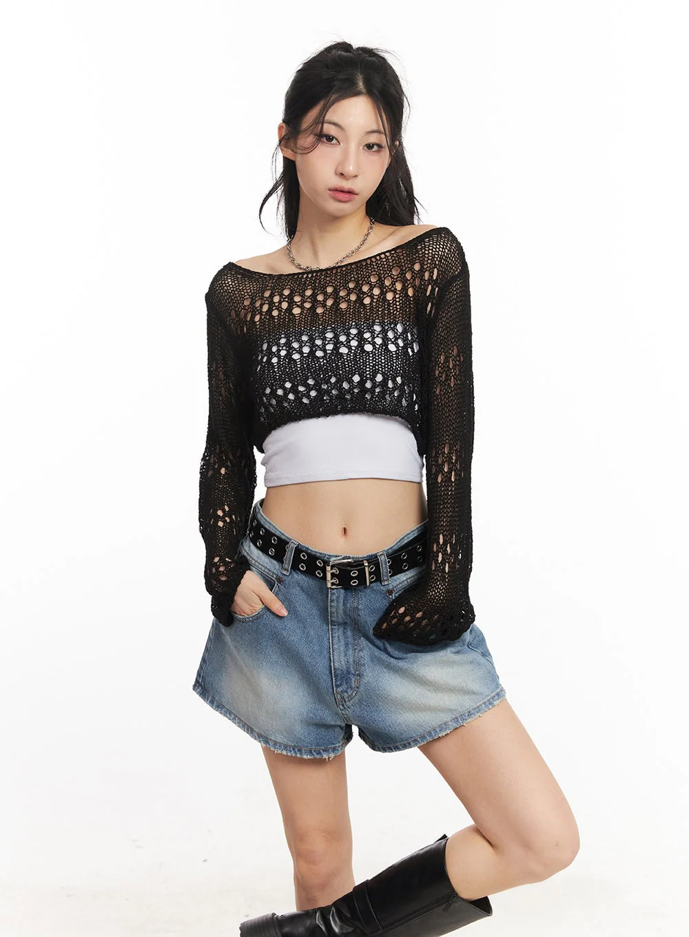 Crochet Micro Knit Sweater CA514 - Image 3