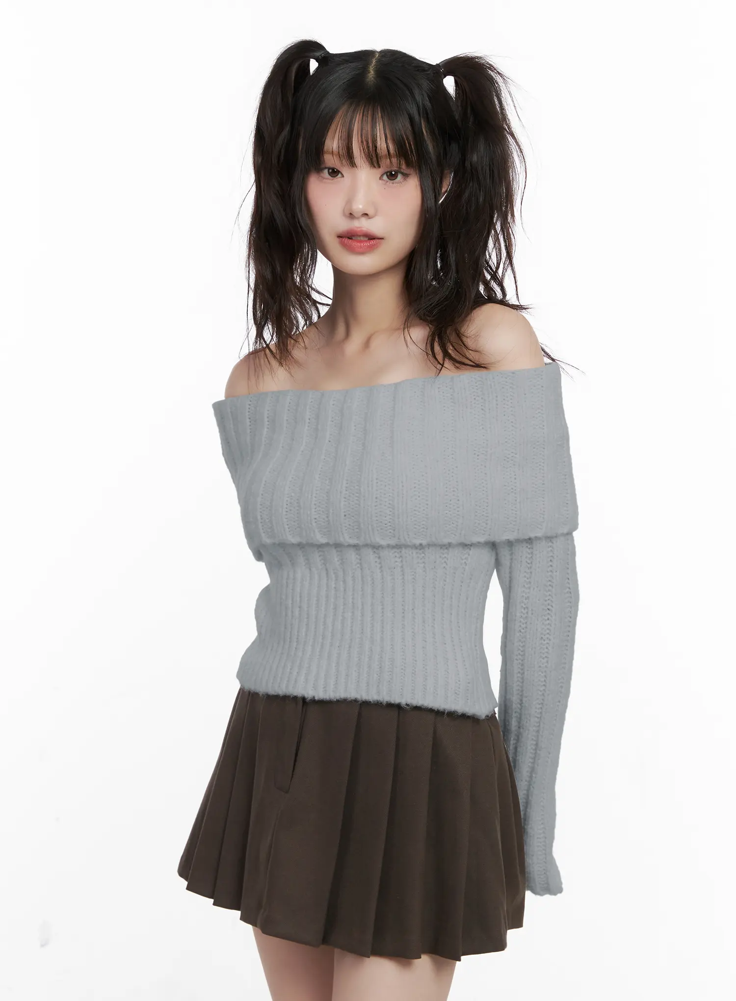 Crop Off-Shoulder Knit Sweater CN510 - Image 9