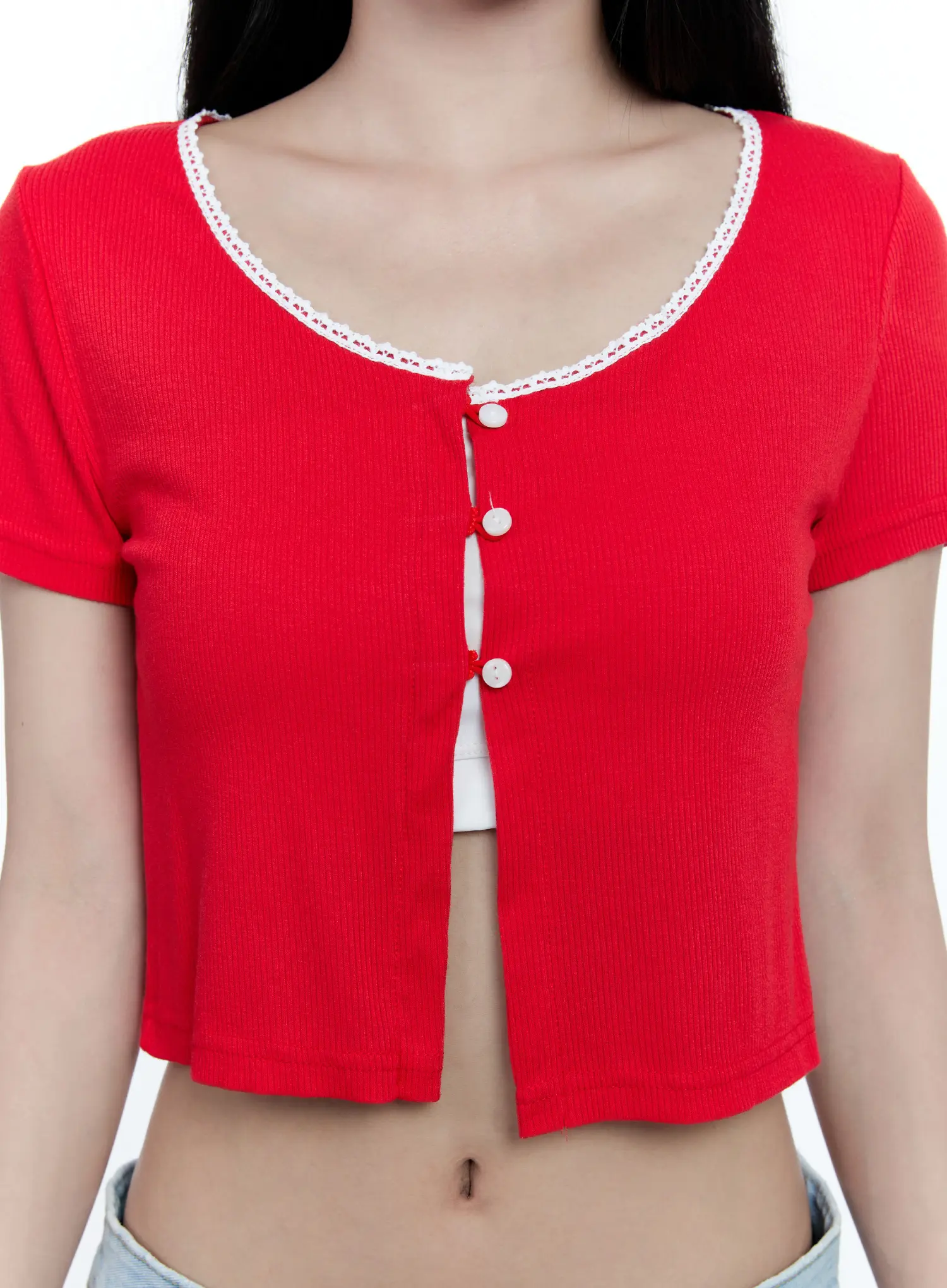 Cropped Button-Up Short Sleeve Cardigan CG512 - Image 3