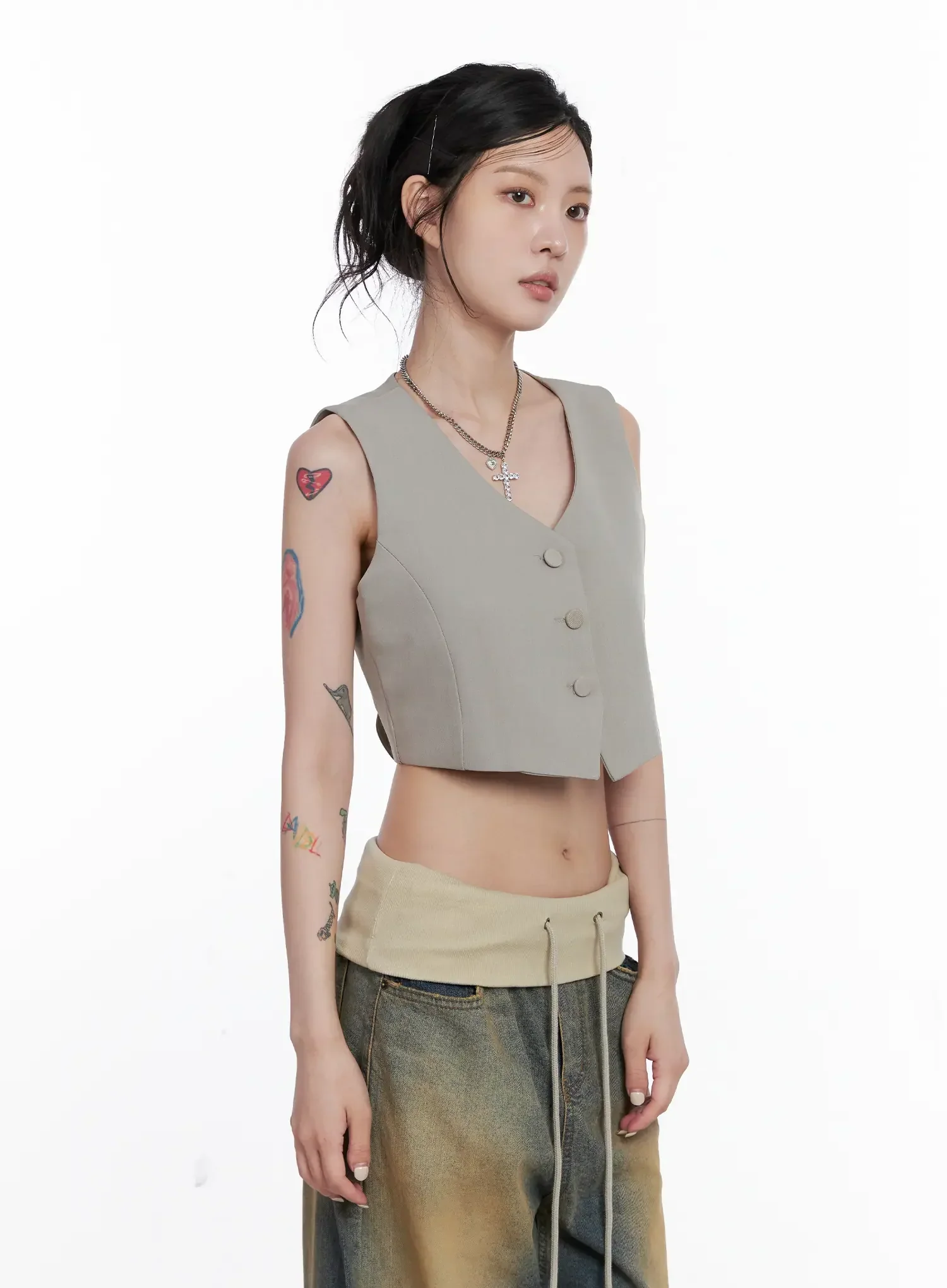Cropped Button-Up Vest CS512 - Image 9