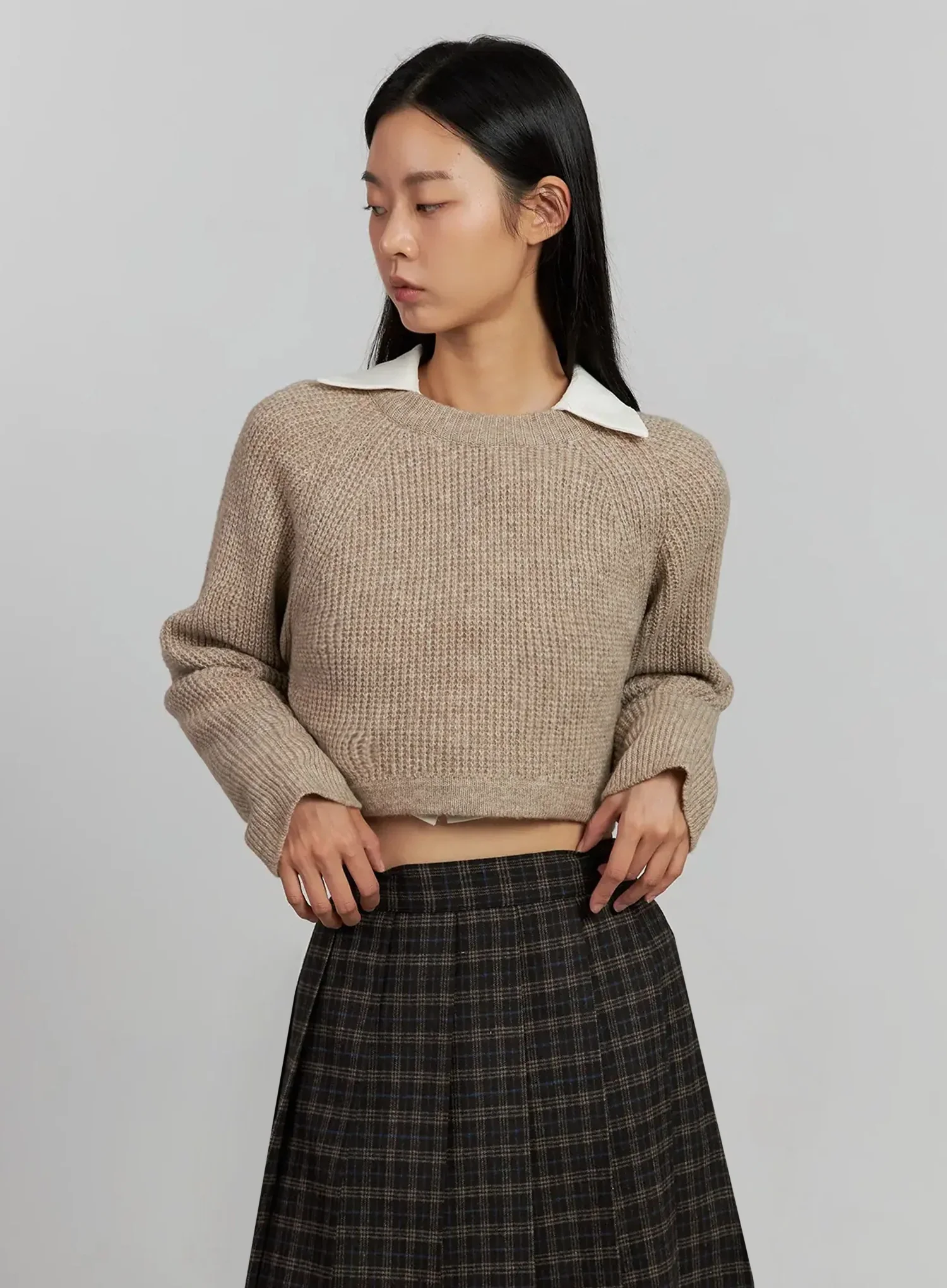 Cropped Crewneck Knit Top IJ502 - Image 6