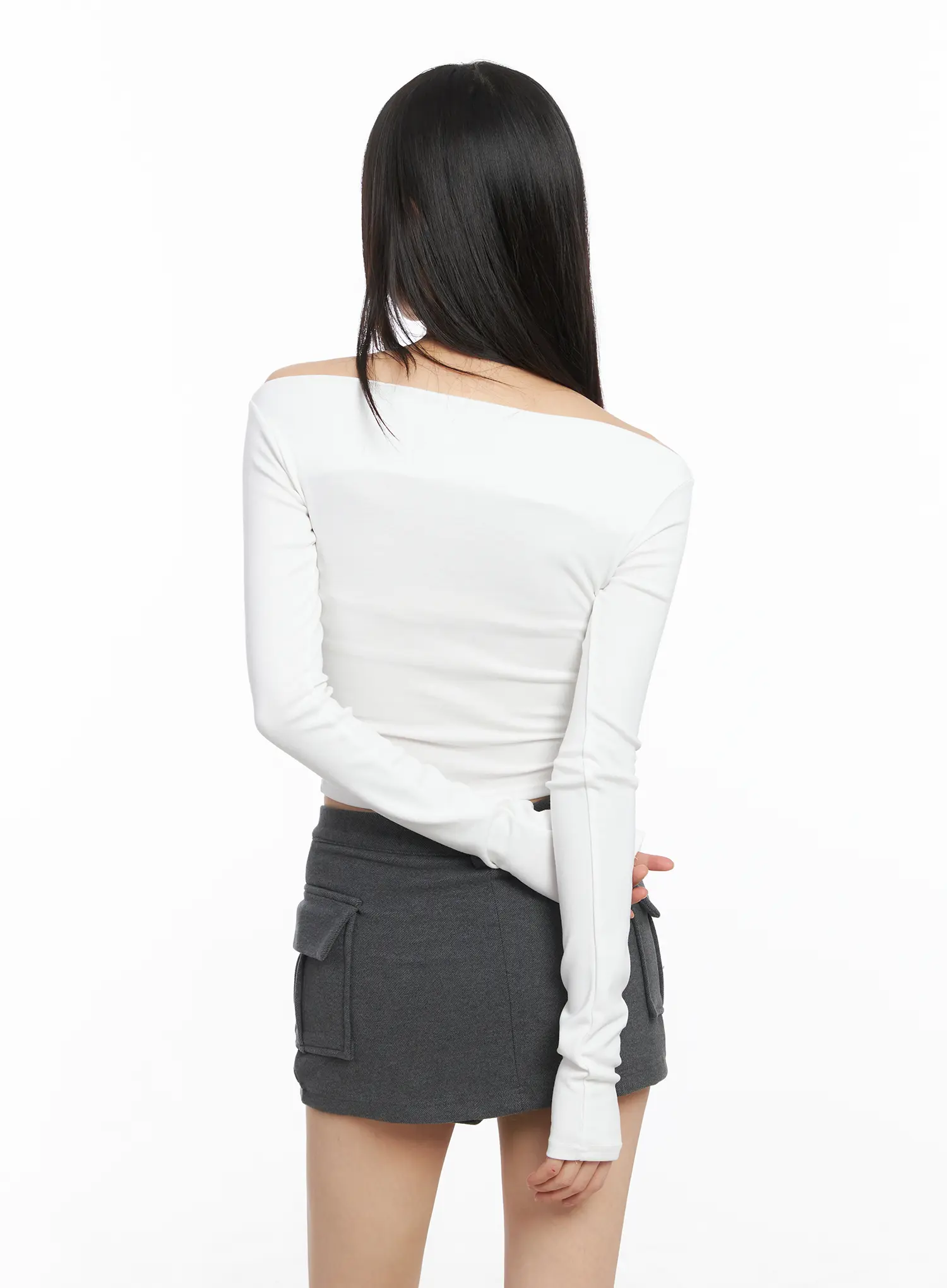 Cropped Eyelet Long Sleeve Tee CJ501 - Image 8